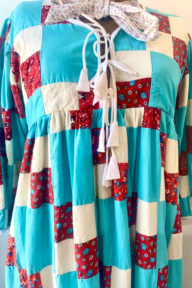 Farewell Francis Camilla Aqua and Red Patchwork Dress Selected by The Curatorial Dept. #2