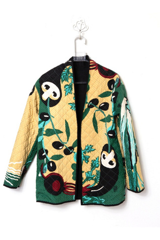 Vintage 1980s Vegetable Print Quilted Silk Jacket Selected by SwaneeGRACE