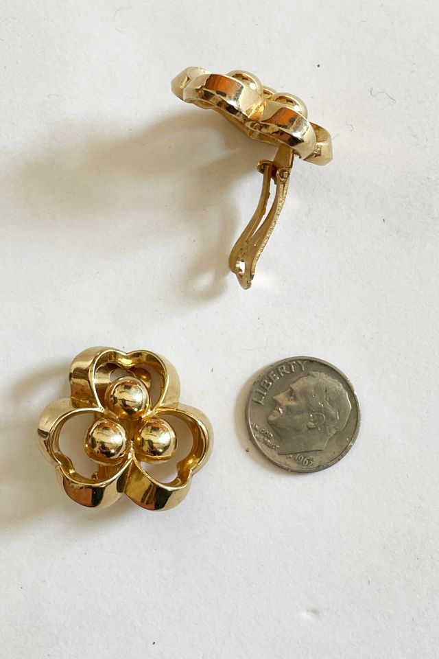 Vintage 1970's Gold Clover Clip Earrings Selected by FernMercantile #2