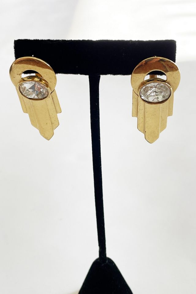 Vintage Givenchy Modernist Deco Gold Post Earrings Selected by FernMercantile #1