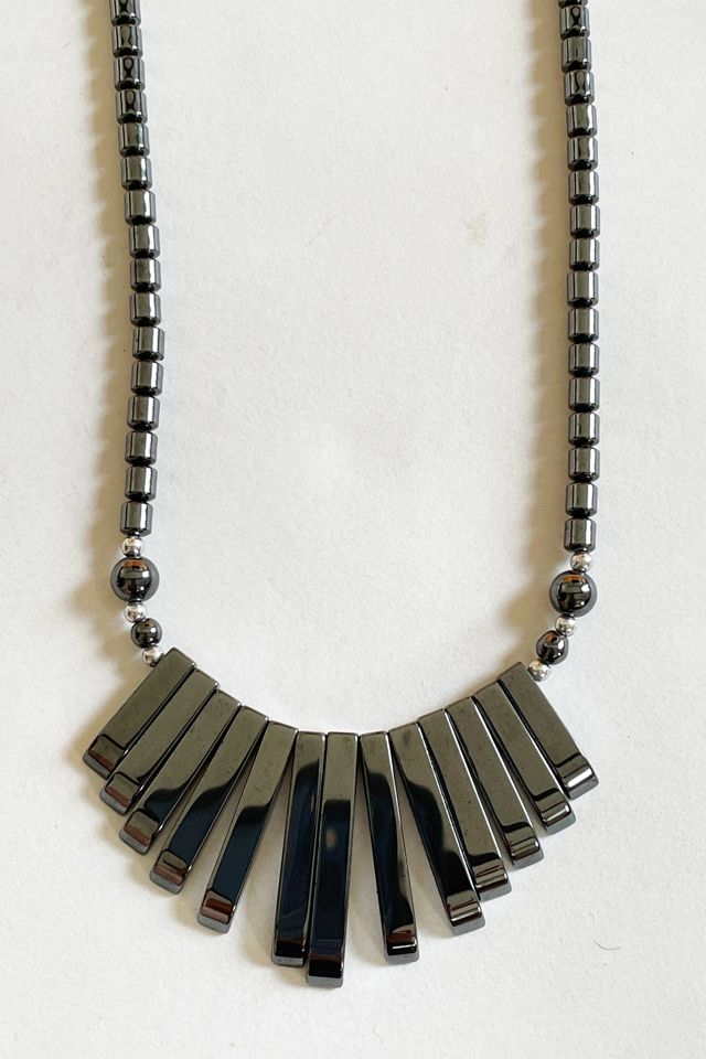 Vintage 1980's Hematite Stone Graduated Fringe and Silver Choker Necklace Selected by FernMercantile #1