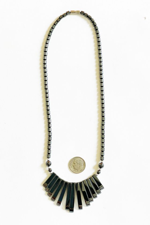 Vintage 1980's Hematite Stone Graduated Fringe and Silver Choker Necklace Selected by FernMercantile #3
