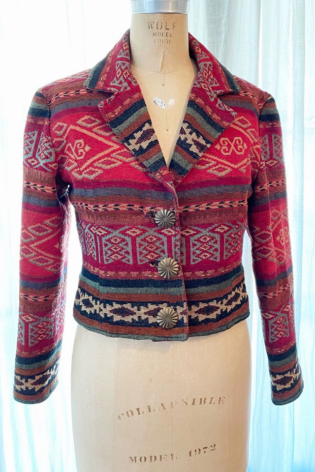 vintage Hobby Horse Tapestry Women's Metallic Floral Show Jacket USA sz  Medium