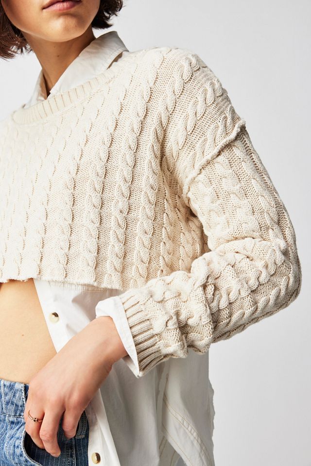 Cropped Cable Knit Sweater