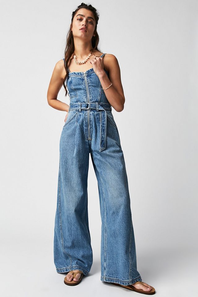 Free people jean store jumpsuit