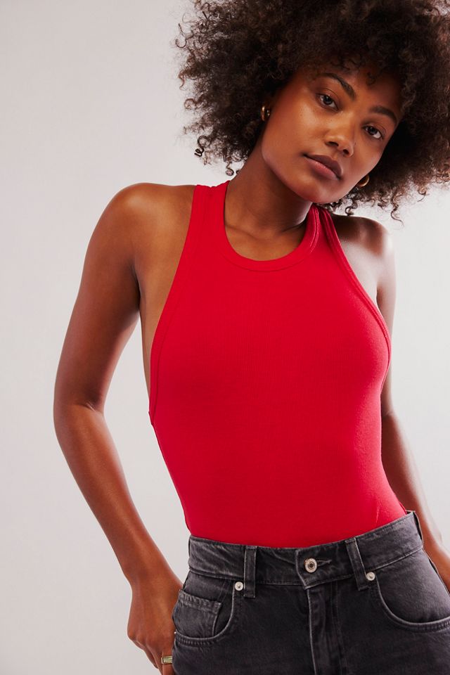 Red ribbed hot sale bodysuit