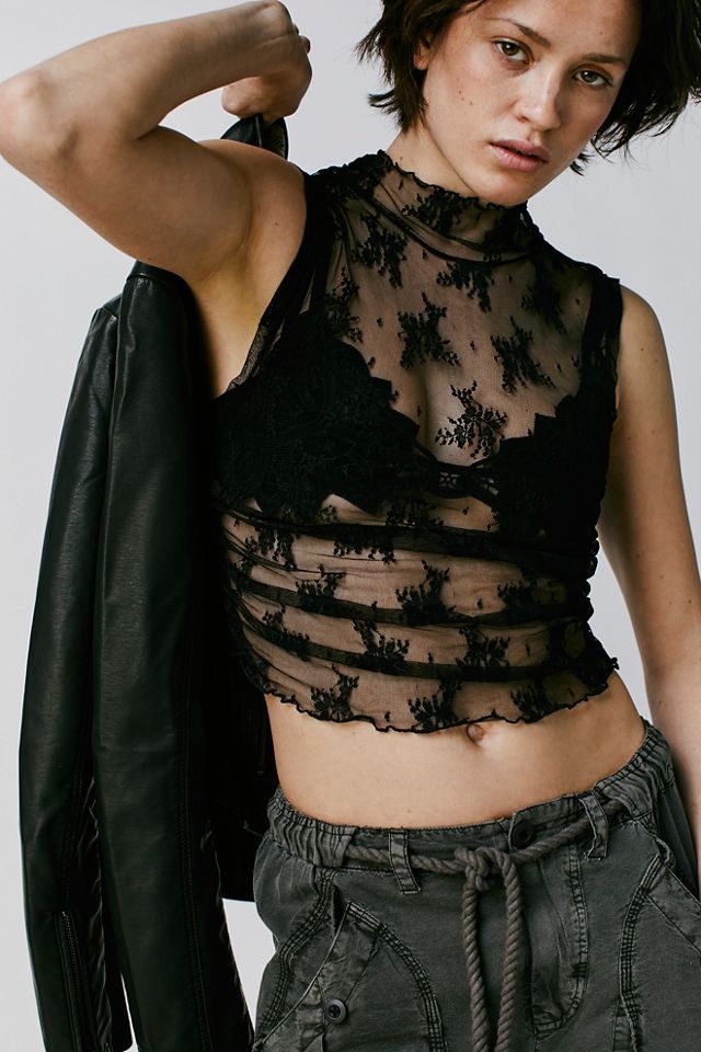 Free People Black Lace Crop Top Size Medium