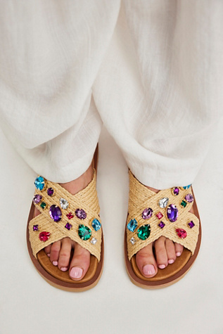 Rock Candy Embellished Sandals by Vicenza at Free People in Tan, Size: US 8