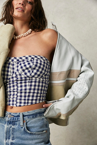 Free People Leilani Gingham Tube Top In Navy Combo