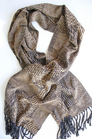 Italian Vintage Geometric Knit Patchwork Fringe Scarf Selected By Moons + Junes Vintage