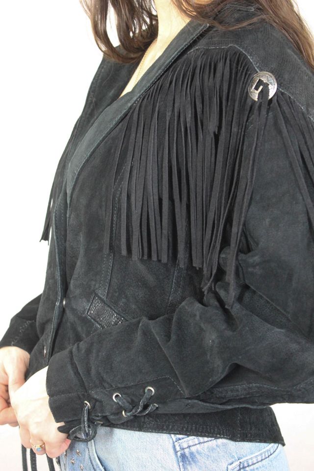 1980s Black Western Fringe Snake Print Leather Jacket Selected By Moons + Junes Vintage #2