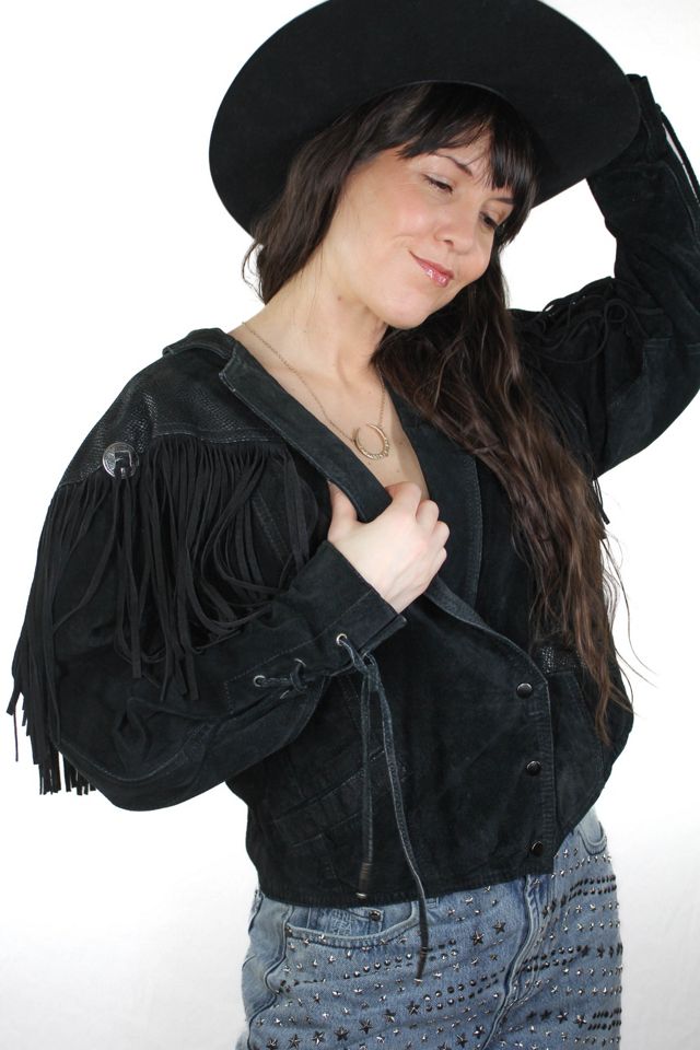 1980s Black Western Fringe Snake Print Leather Jacket Selected By Moons + Junes Vintage #3