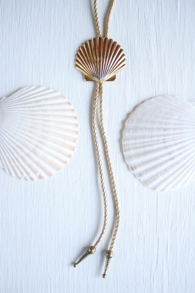 Vintage Gold Shell Bolo Tie Statement Necklace Selected By Moons + Junes Vintage #1