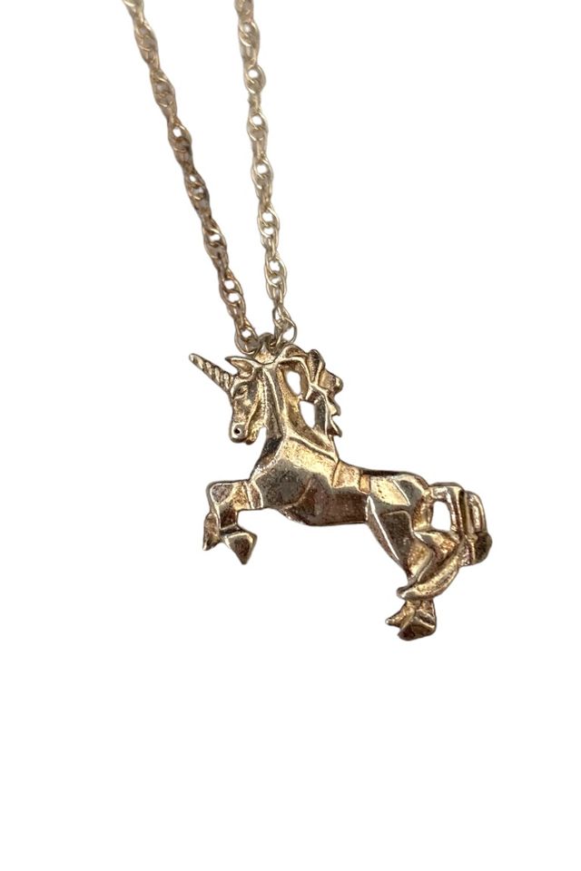 1980s Vintage Sterling Silver Unicorn Necklace Selected by