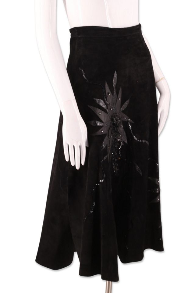 1980s Black Suede Applique Skirt Selected By Ritual Vintage #1
