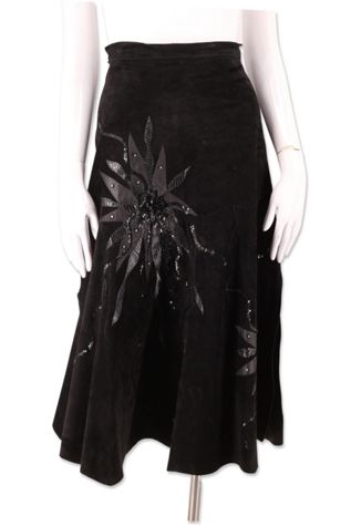 1980s Black Suede Applique Skirt Selected By Ritual Vintage