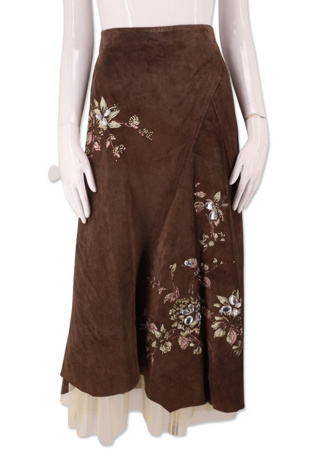 1990s Suede Bouquet Print Skirt With Tulle Hem Selected By Ritual Vintage