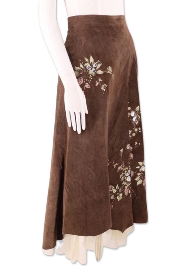 1990s Suede Bouquet Print Skirt With Tulle Hem Selected By Ritual Vintage #1