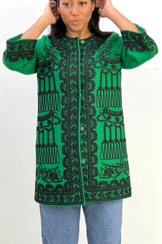 Vintage Heavily Embellished Sweet Green Dress Coat Selected by Anna Corinna
