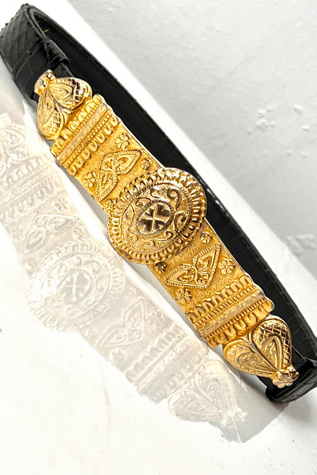 Vintage Alexis Kirk Leather Belt with Gold Statement Buckle  display picture 3