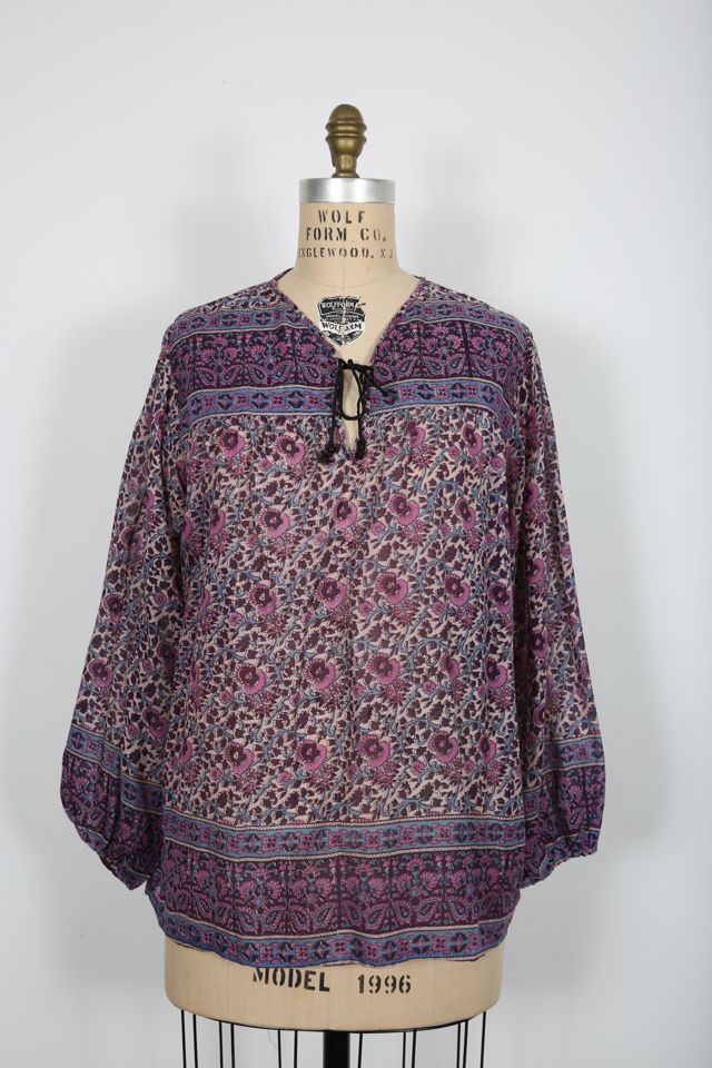 Vintage Blouse with Purple Floral Block Print Selected by Love Rocks Vintage