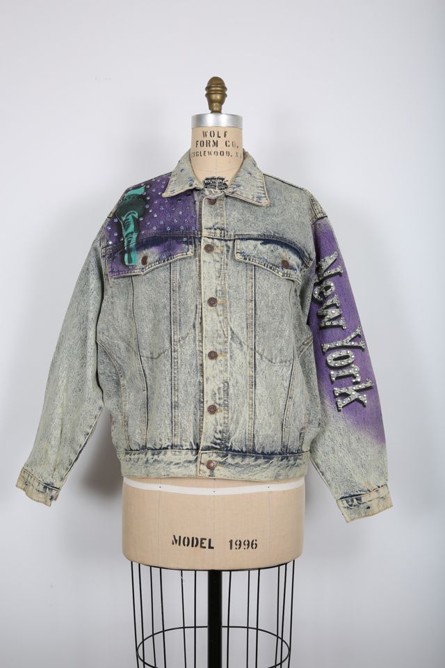 Vintage New York Acid Wash Denim Handpainted Jacket Selected by Love Rocks  Vintage