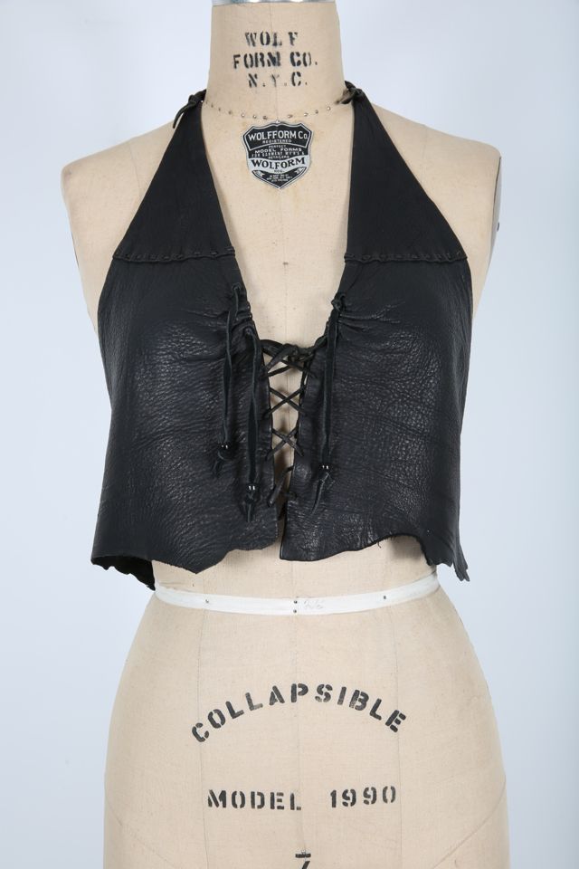 Vintage Black Leather Handmade Halter Top Selected by Love Rocks