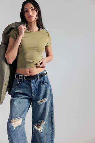 We The Free Protagonist Cropped Cap Sleeve Tee at Free People in Python, Size: Medium