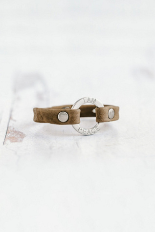 Giving Bracelets Brushed Silver I Am Peace Mantra Bracelet at Free People in Grey