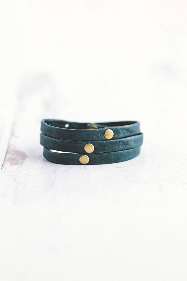 Triple Wrap Leather Bracelet with Brass Ring