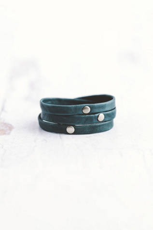 Giving Bracelets Brushed Silver Triple Warrior Wrap Leather Bracelet at Free People in Blue