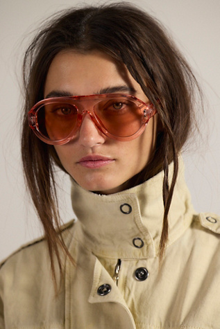 Cruise Oversized Aviator Sunglasses at Free People in Crystal Grapefruit
