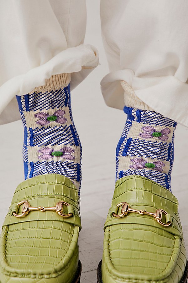 Hansel From Basel Oilcloth Crew Socks In Blue