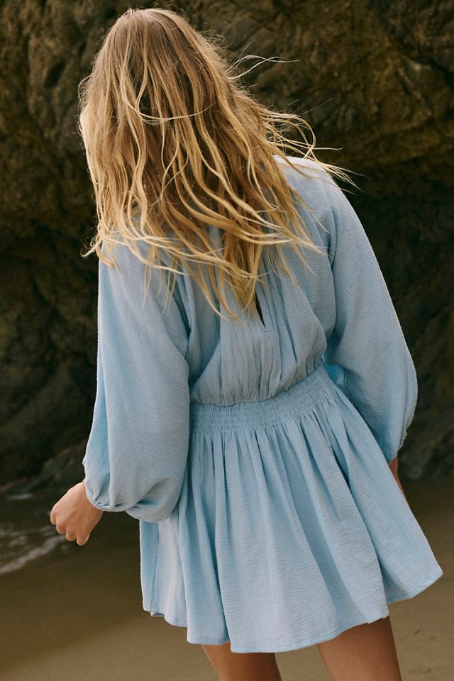 For The Moment Mini Dress by Free-est at Free People in Blue, Size: M
