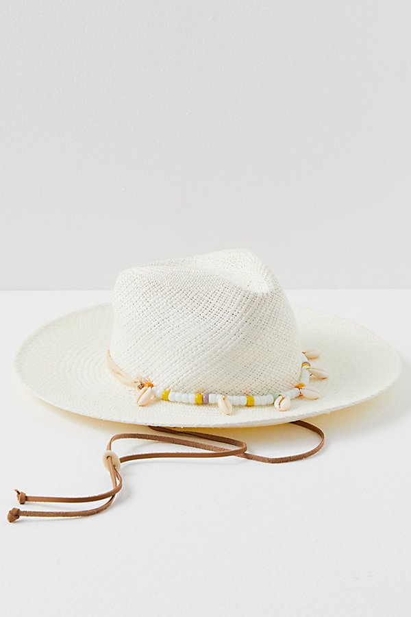 Modern Monarchie Georgia Shell Embellished Straw Hat In White