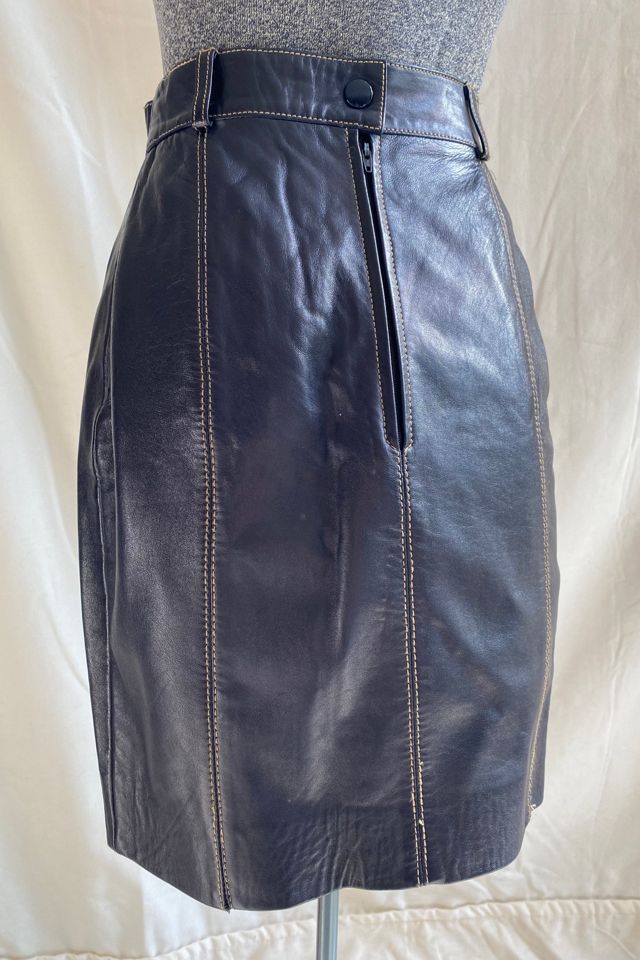 Vintage Blue Leather Escada Mini Skirt Selected By KA.TL.AK | Free People