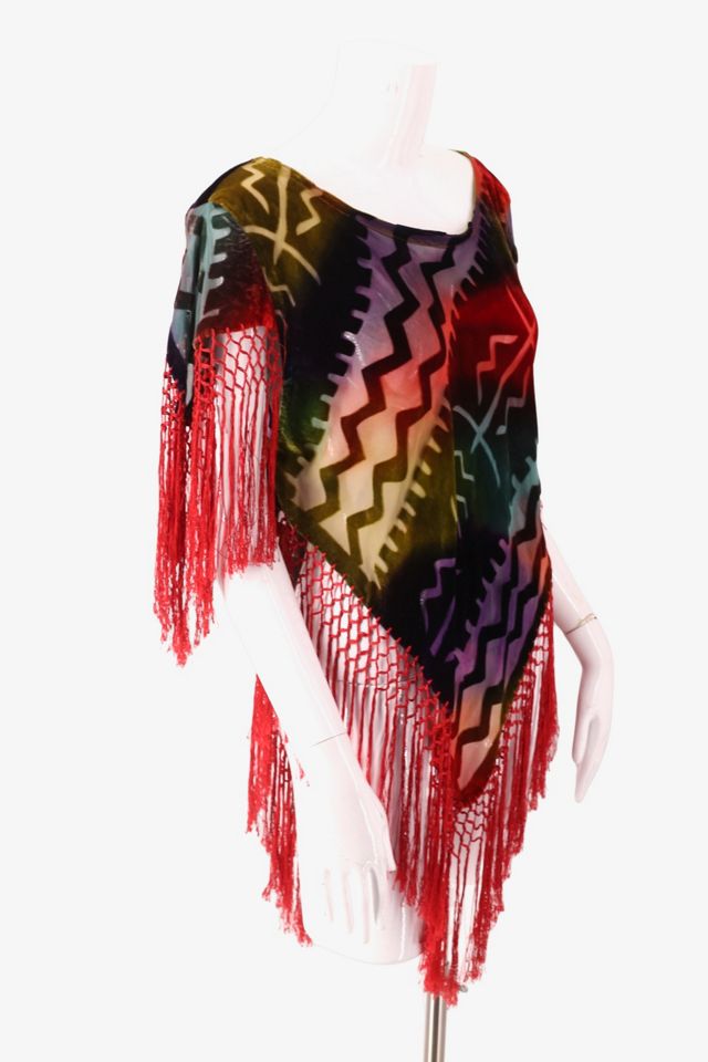 1990s Ombrè Devorè Velvet Fringe Blouse Selected By Ritual Vintage #1