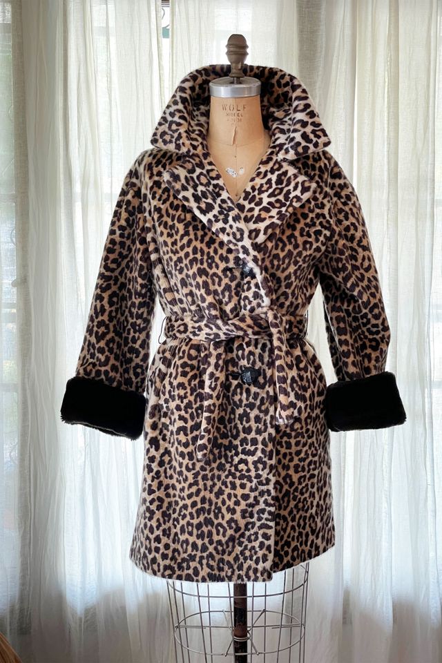 Vintage 1960 s Deadstock Asymmetrical Faux Leopard Coat with Belt