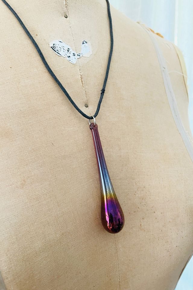 Vintage Art Glass Drop Iridescent Necklace Selected by FernMercantile #1