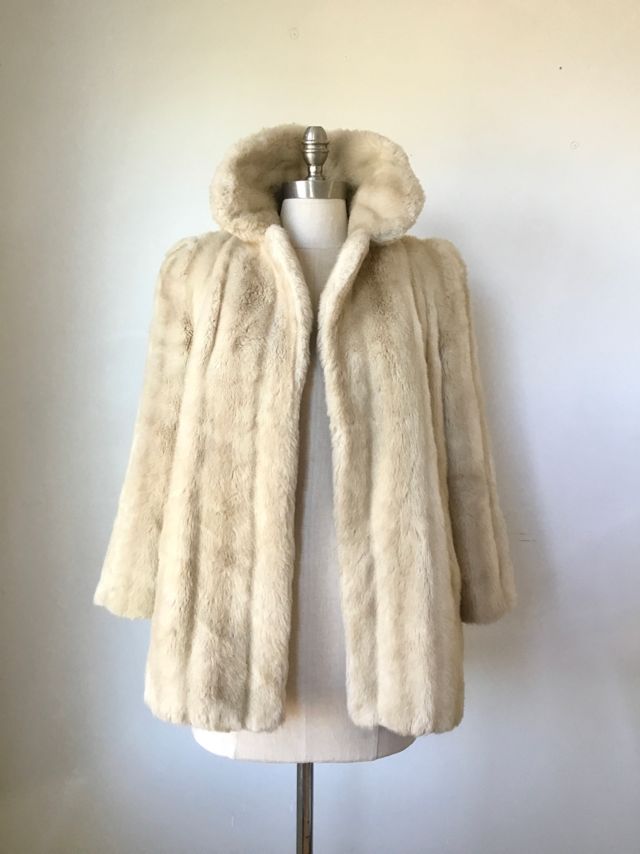 White Chimera Coat Vintage 1960s Princess Coat Cream Faux Fur 60s Coat 