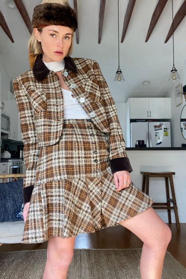 Plaid two piece outlet skirt set