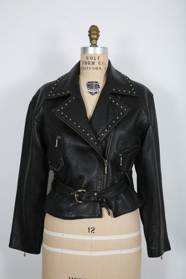 Vintage Black Leather Jacket with Gold Studs Selected by Love ...