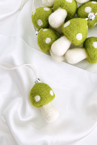 Golden Hour Designs Felt Mushroom Ornaments Set at Free People in Green, Size: S