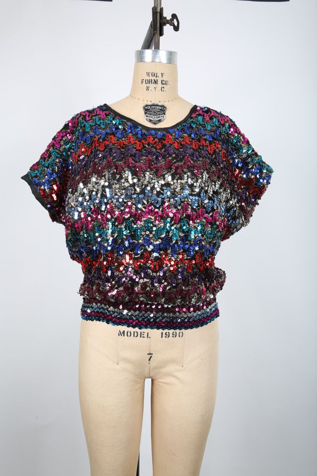 Rainbow Multicolor sequin tie-side long flowy sleeves blouse by Another Thyme main image 1