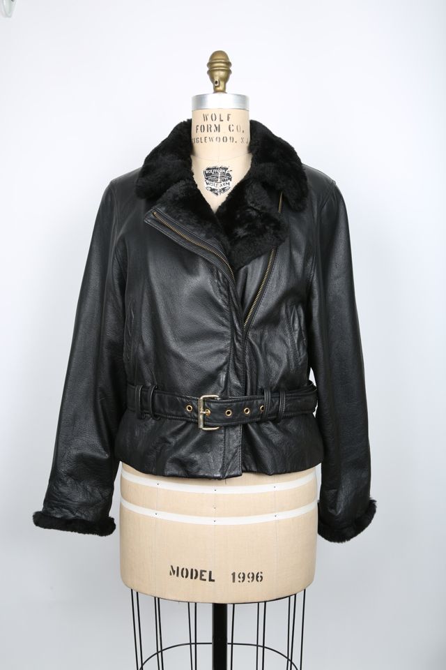 Vintage Jacket Black Leather Faux Fur Trim Selected by Love Rocks ...