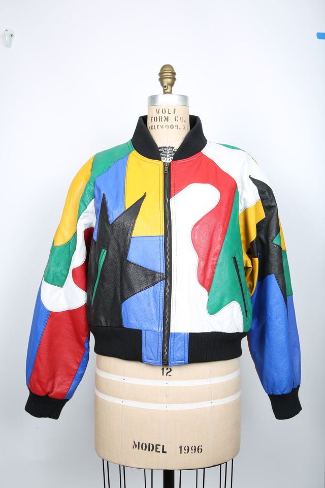Vintage Multi Color Leather Patchwork Bomber Jacket Selected by Love Rocks  Vintage