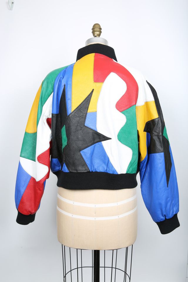 Vintage Multi Color Leather Patchwork Bomber Jacket Selected by Love Rocks  Vintage