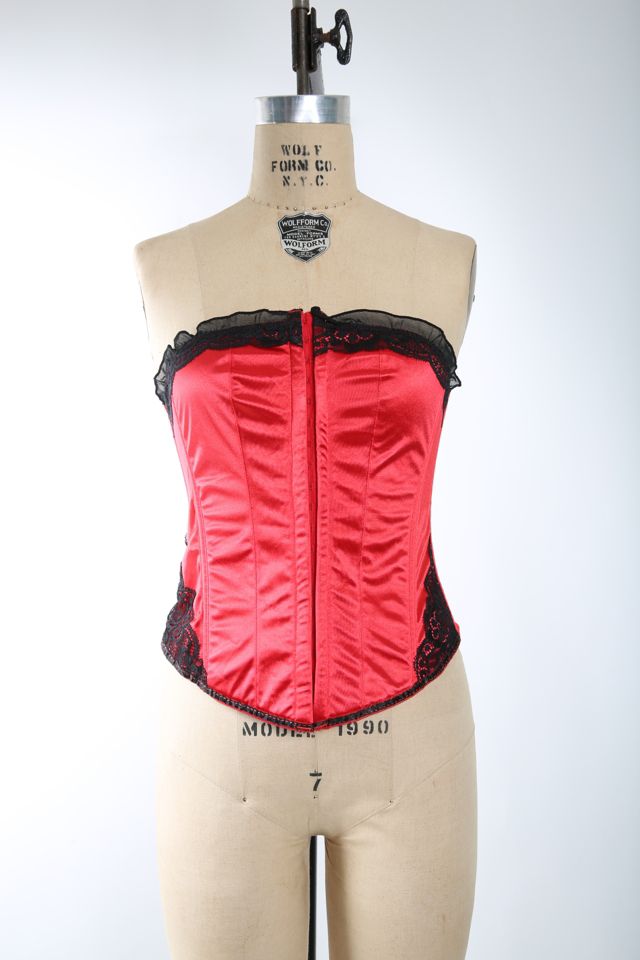 HNGHOU Women's Sexy Satin Corset Tops Plus Size Overbust Waist Cincher  Bustier Corset (Red,X-Large)