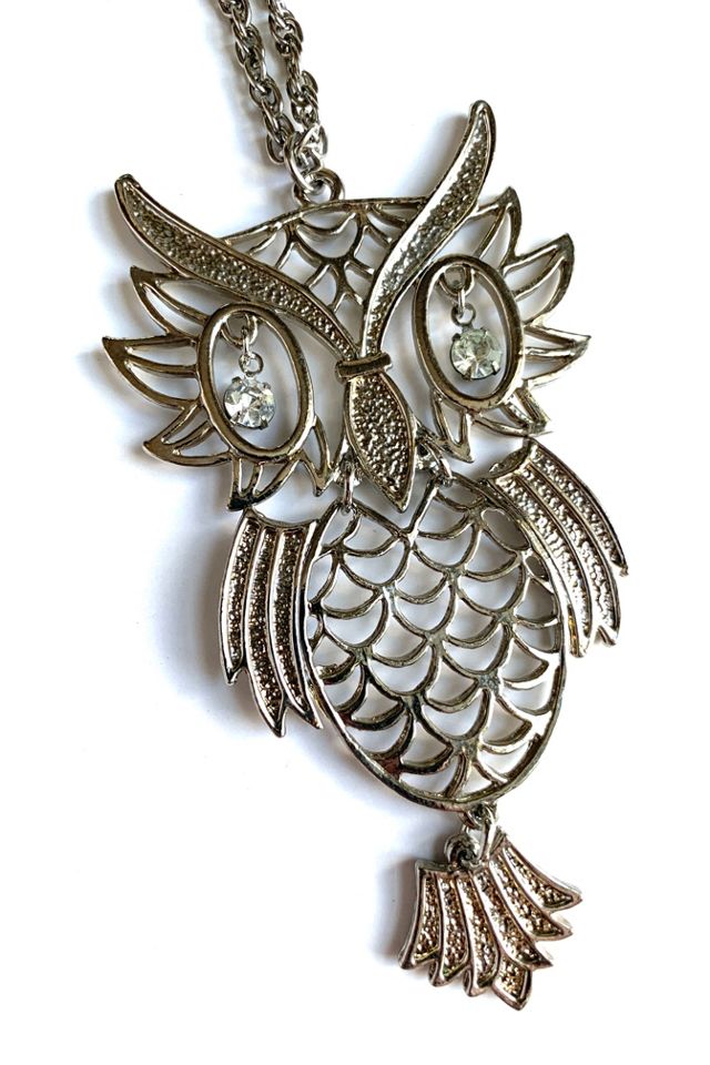 Vintage 1970s Silver Articulated Owl Pendant Selected by SharpLilTeeth #1