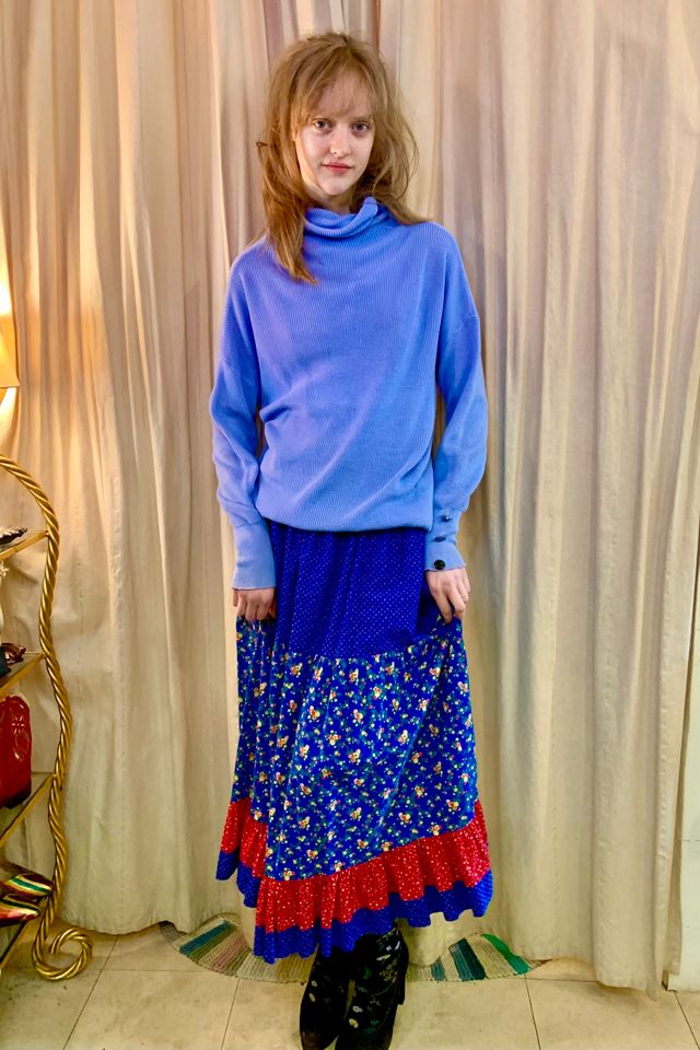 Vintage Blue Patchwork Print Ruffled Skirt Selected by Nomad Vintage #2